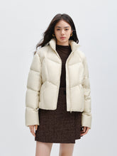 Women's Beige Stand Collar Quilted Puffer Jacket